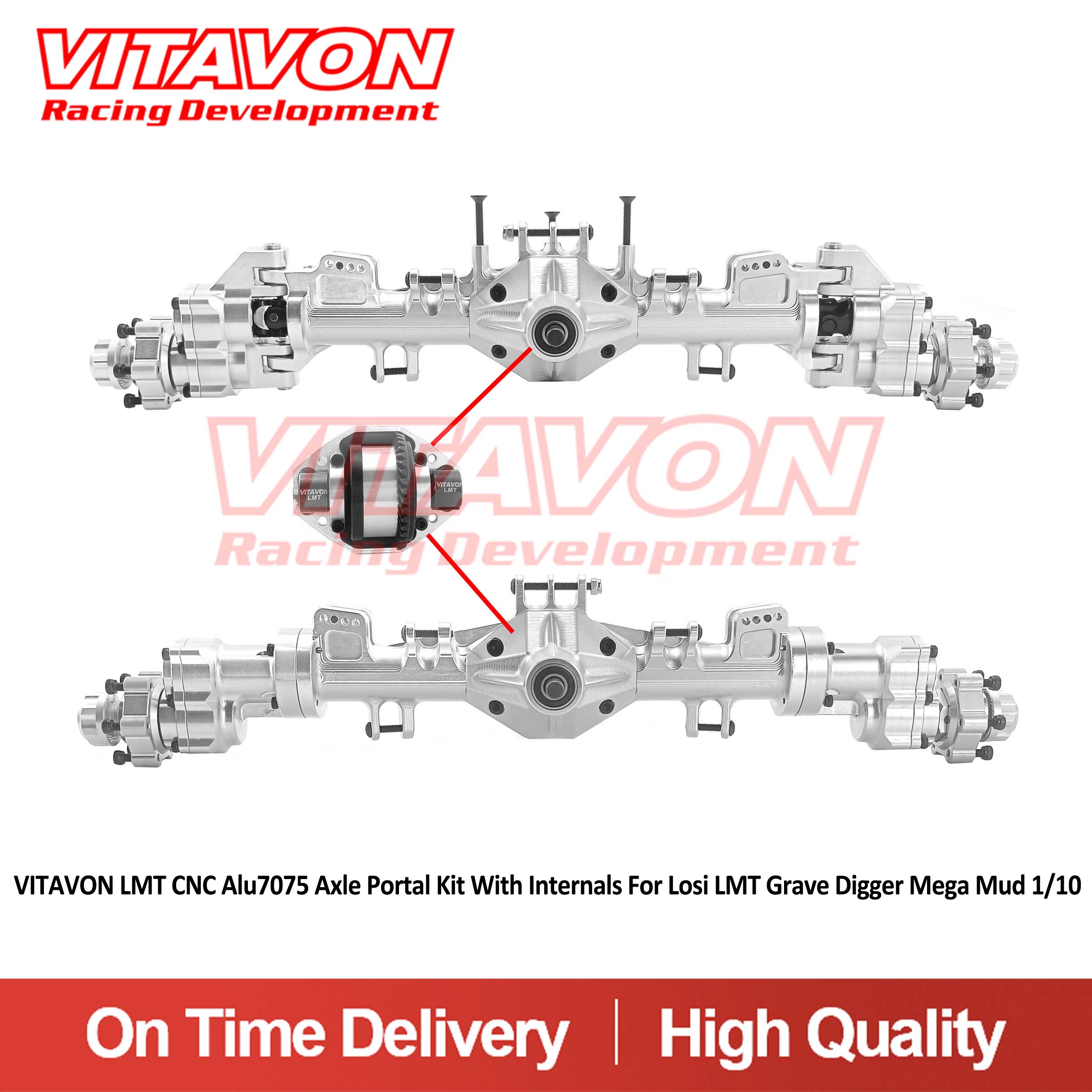 VITAVON LMT CNC Alu7075 Axle Portal Kit With Internals For Losi LMT Grave Digger Mega Mud 1/10